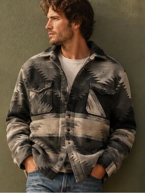Jachs NY Aztec Sherpa Shirt Jacket Gray Black Taupe Medium